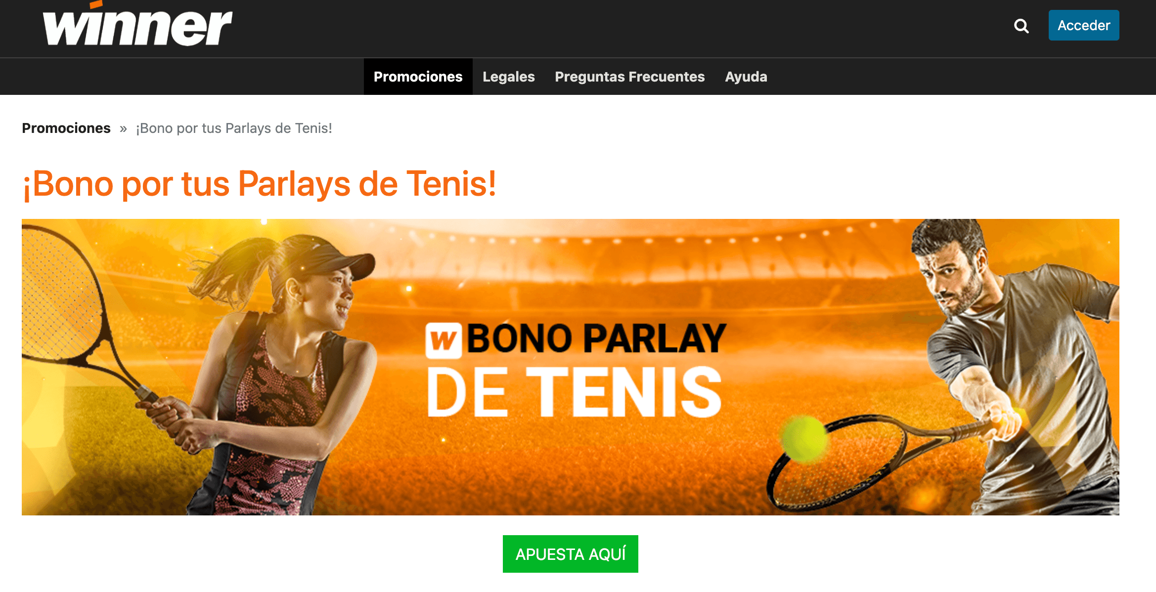 Winner ofrece un bono Parlay para el Australian Open